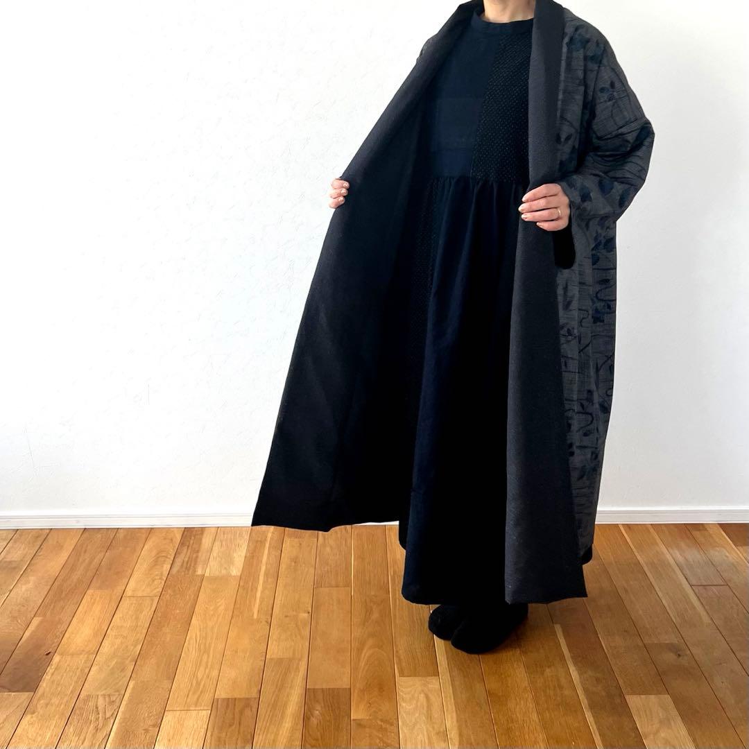 ✴︎本場大島紬✳︎✴︎ローブコート✴︎正絹✴︎着物リメイク＊リバーシブル＊