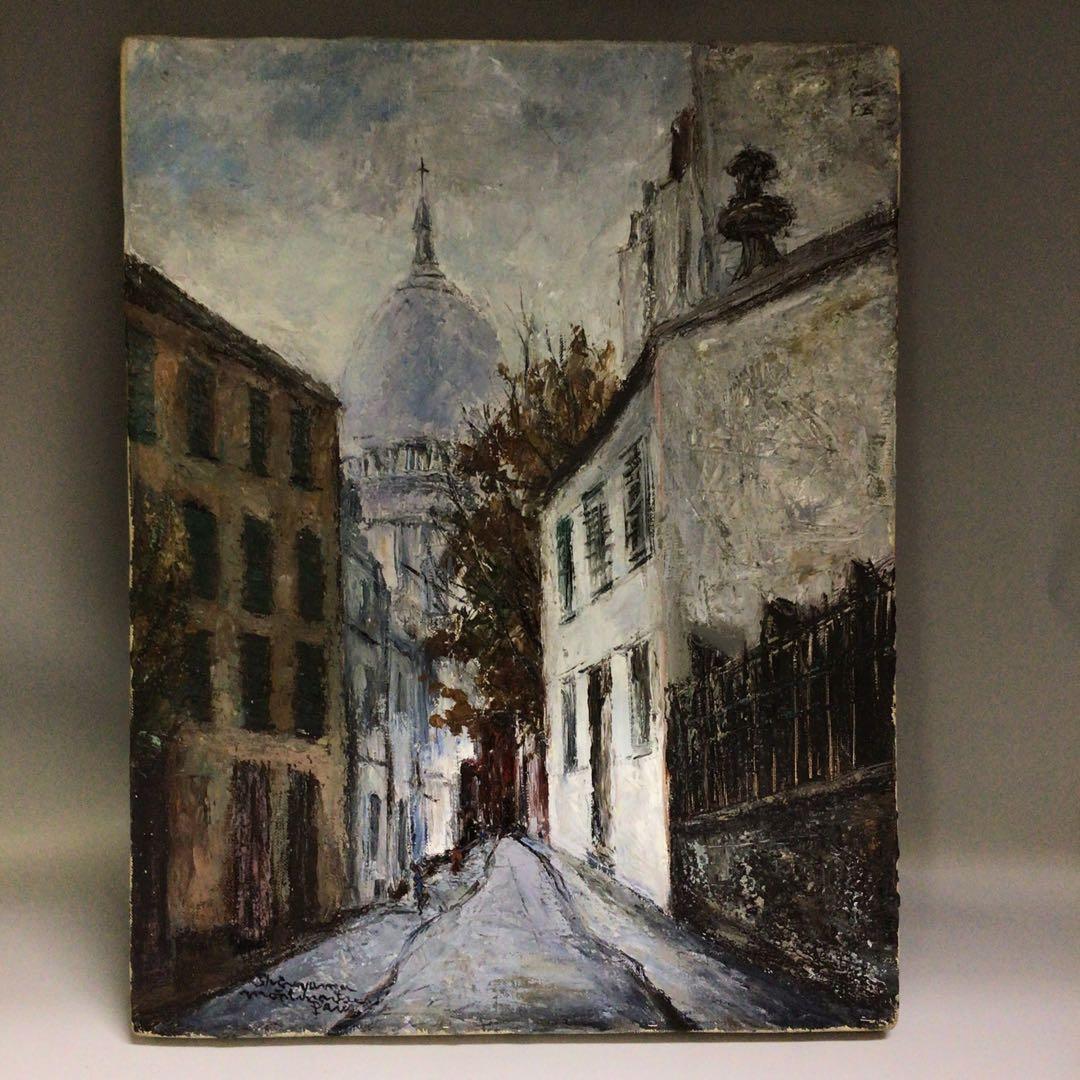 ラ*ン様 ★「モンマルトル ドゥ パリ 1970 」油彩画 シルバーフレーム