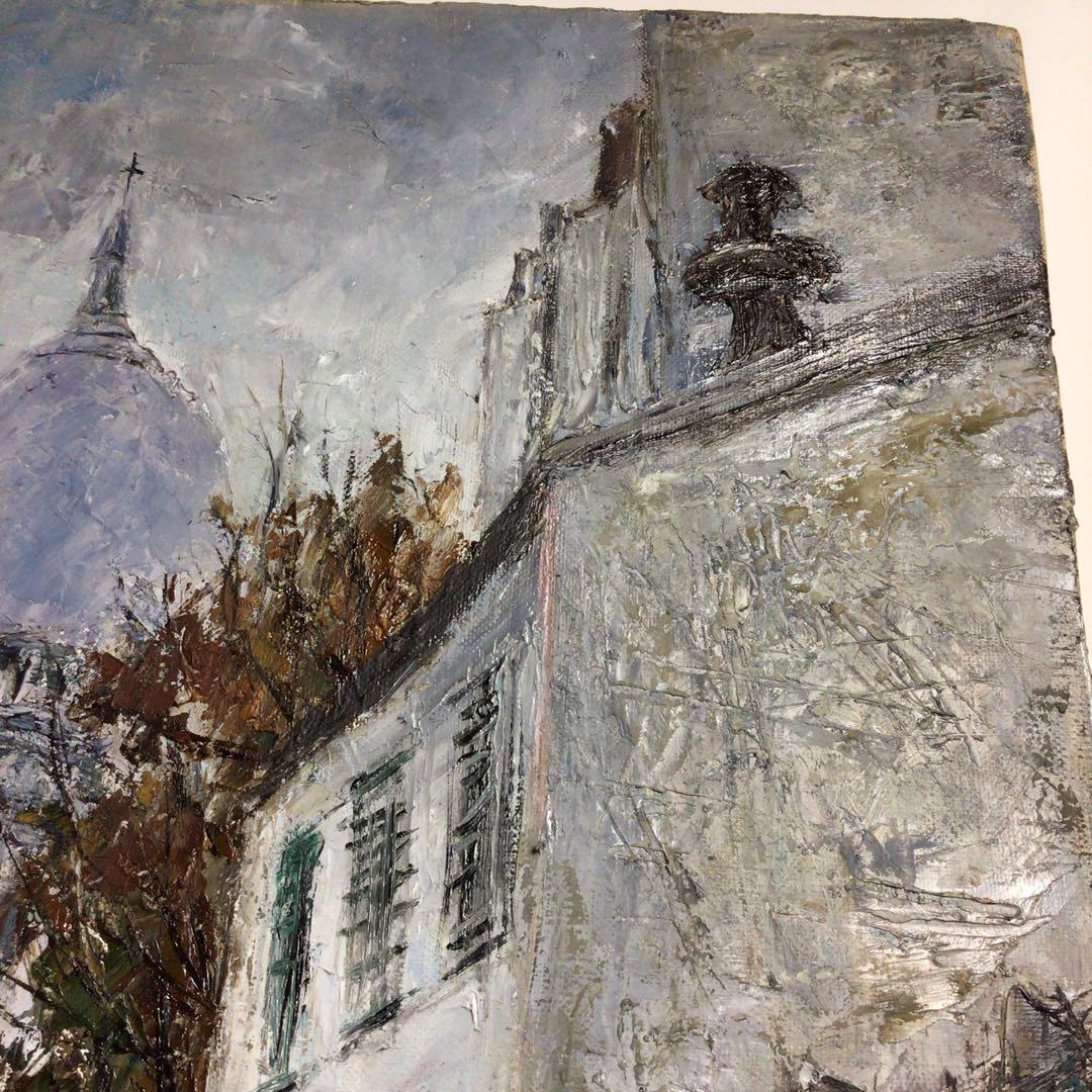 ラ*ン様 ★「モンマルトル ドゥ パリ 1970 」油彩画 シルバーフレーム