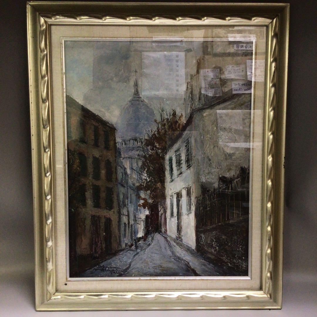 ラ*ン様 ★「モンマルトル ドゥ パリ 1970 」油彩画 シルバーフレーム