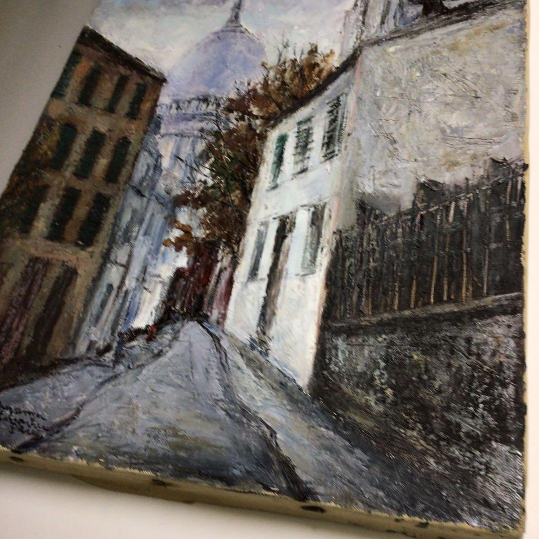 ラ*ン様 ★「モンマルトル ドゥ パリ 1970 」油彩画 シルバーフレーム