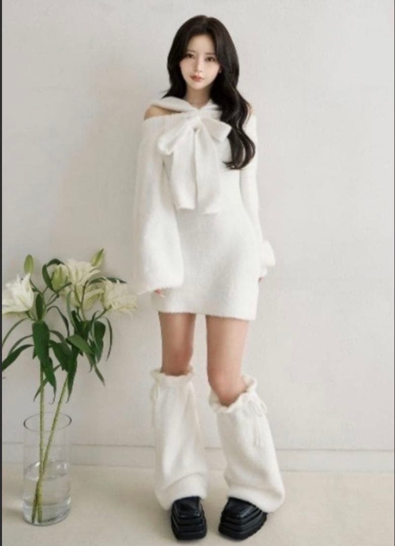 Darich♡フーディーオフショルニットミニワンピース♡ホワイト　ダーリッチ