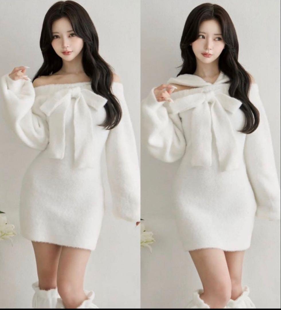 Darich♡フーディーオフショルニットミニワンピース♡ホワイト　ダーリッチ