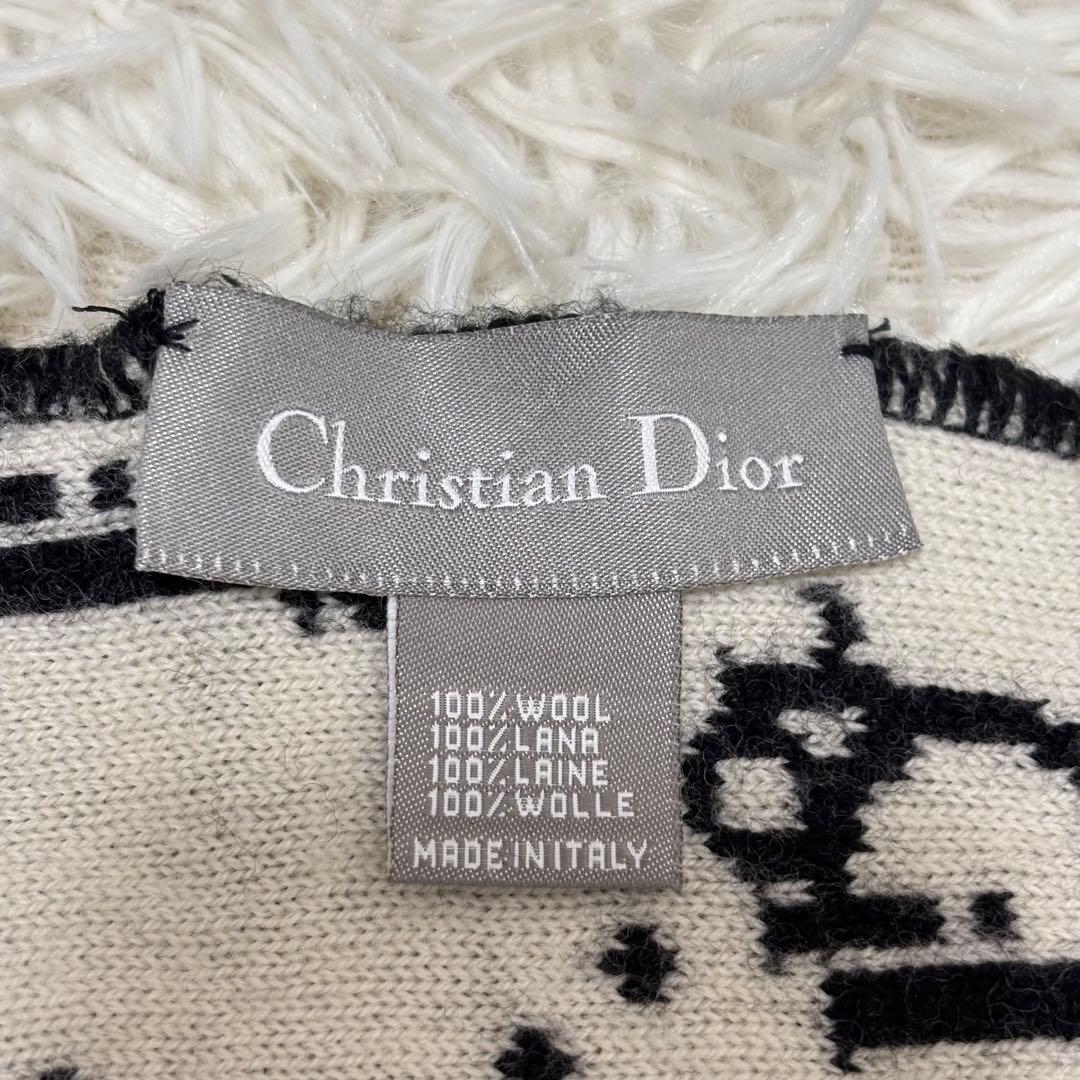 クリスチャンディオール トロッター柄　リバーシブル ウール マフラー 黒　白
