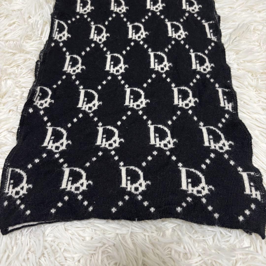 クリスチャンディオール トロッター柄　リバーシブル ウール マフラー 黒　白