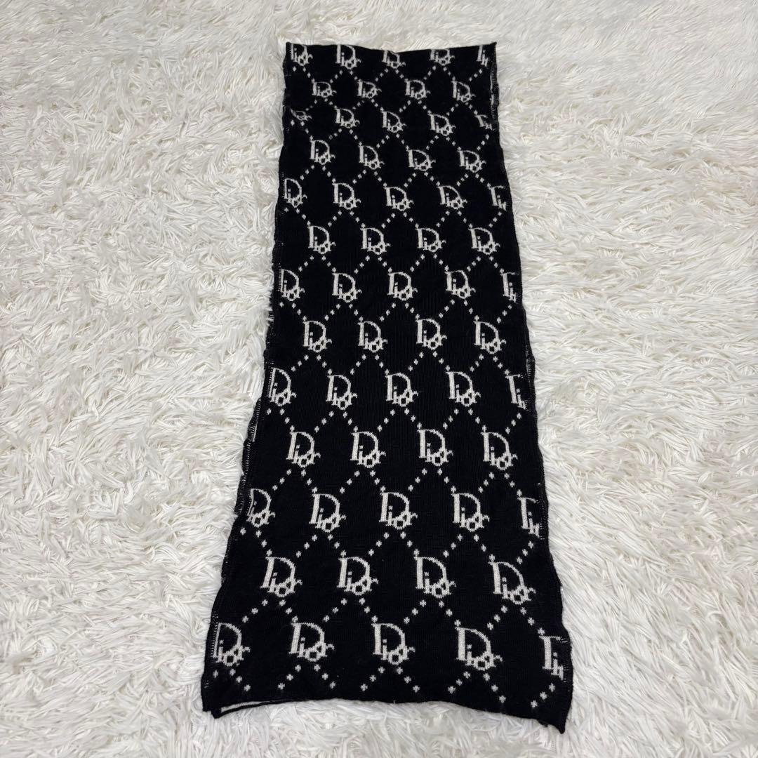 クリスチャンディオール トロッター柄　リバーシブル ウール マフラー 黒　白