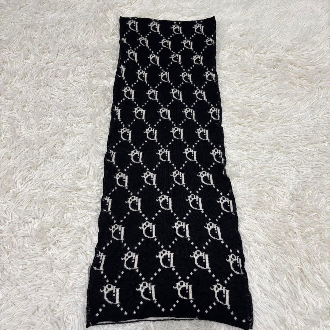 クリスチャンディオール トロッター柄　リバーシブル ウール マフラー 黒　白