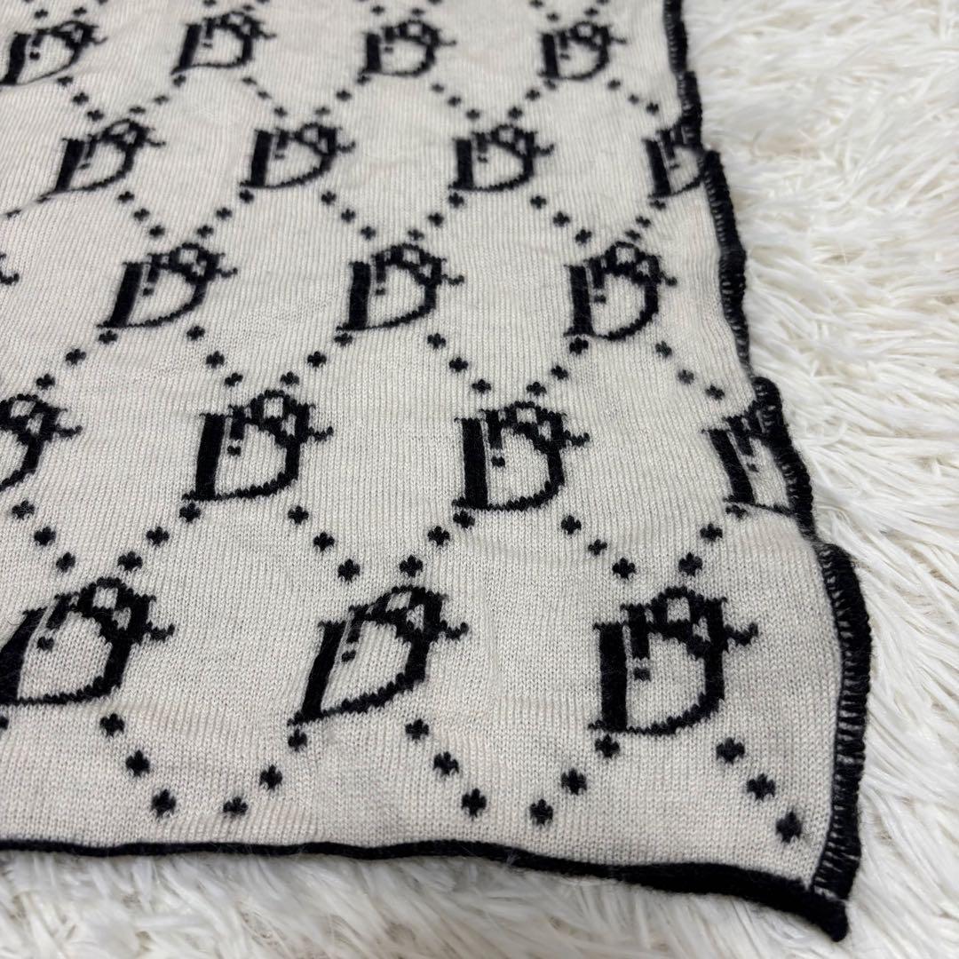 クリスチャンディオール トロッター柄　リバーシブル ウール マフラー 黒　白