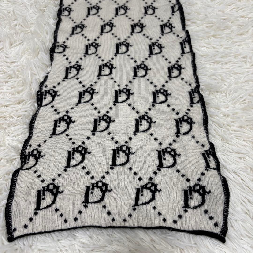 クリスチャンディオール トロッター柄　リバーシブル ウール マフラー 黒　白