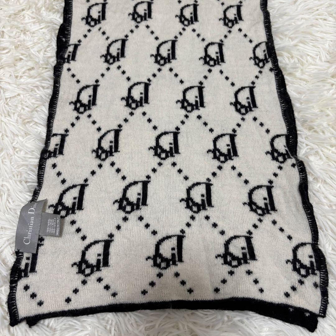 クリスチャンディオール トロッター柄　リバーシブル ウール マフラー 黒　白