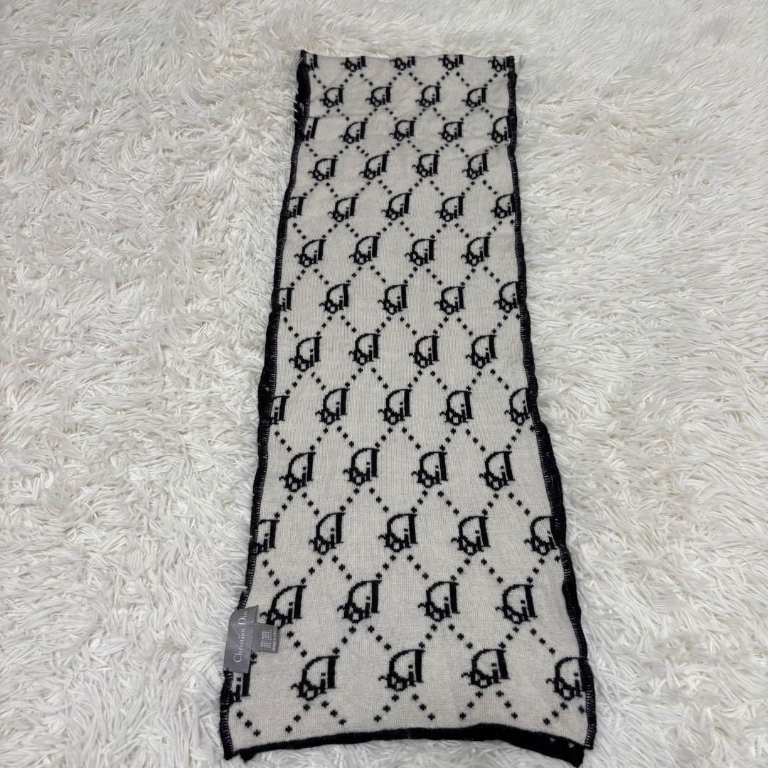 クリスチャンディオール トロッター柄　リバーシブル ウール マフラー 黒　白