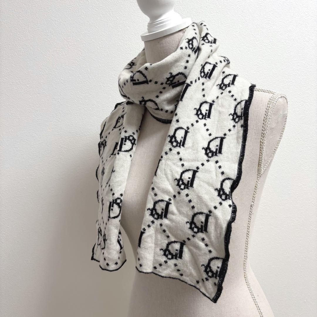クリスチャンディオール トロッター柄　リバーシブル ウール マフラー 黒　白