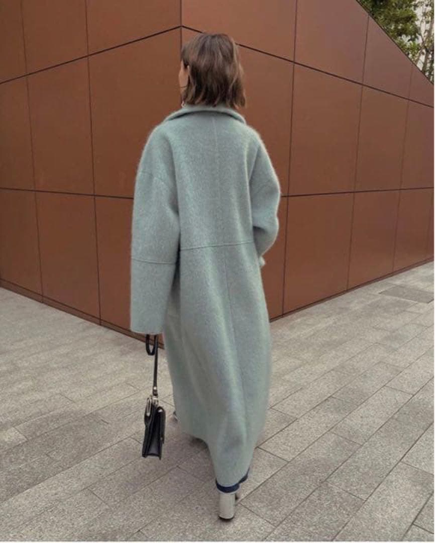 Ameri ロングコート　ブランケットライクフェイクムートンコート　ミント