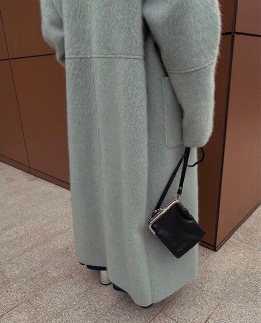 Ameri ロングコート　ブランケットライクフェイクムートンコート　ミント