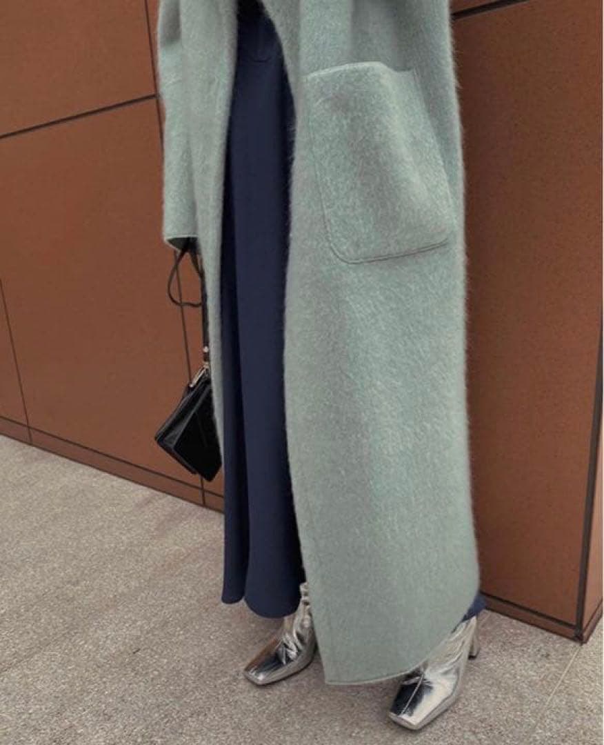 Ameri ロングコート　ブランケットライクフェイクムートンコート　ミント