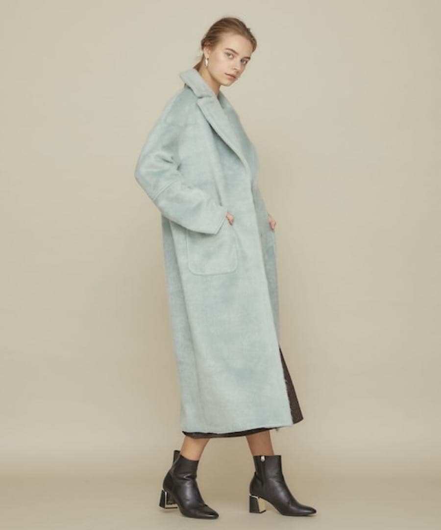 Ameri ロングコート　ブランケットライクフェイクムートンコート　ミント