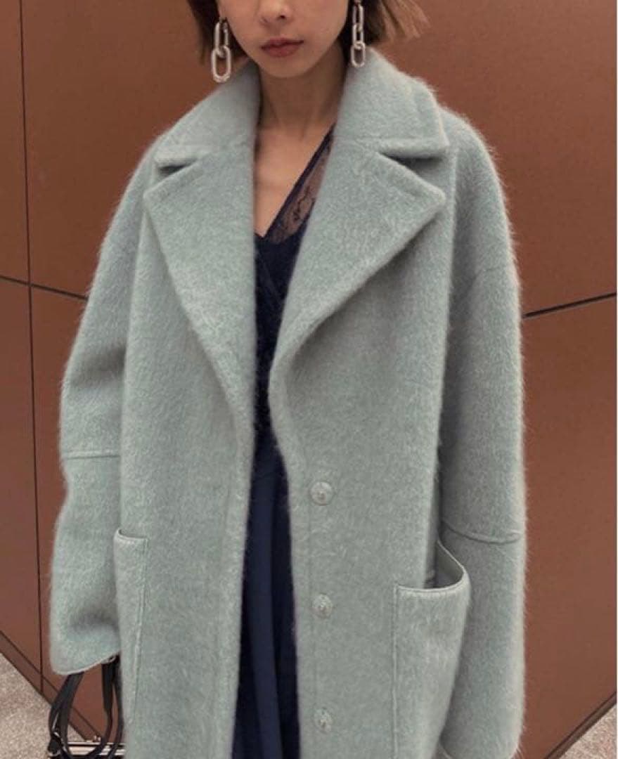 Ameri ロングコート　ブランケットライクフェイクムートンコート　ミント