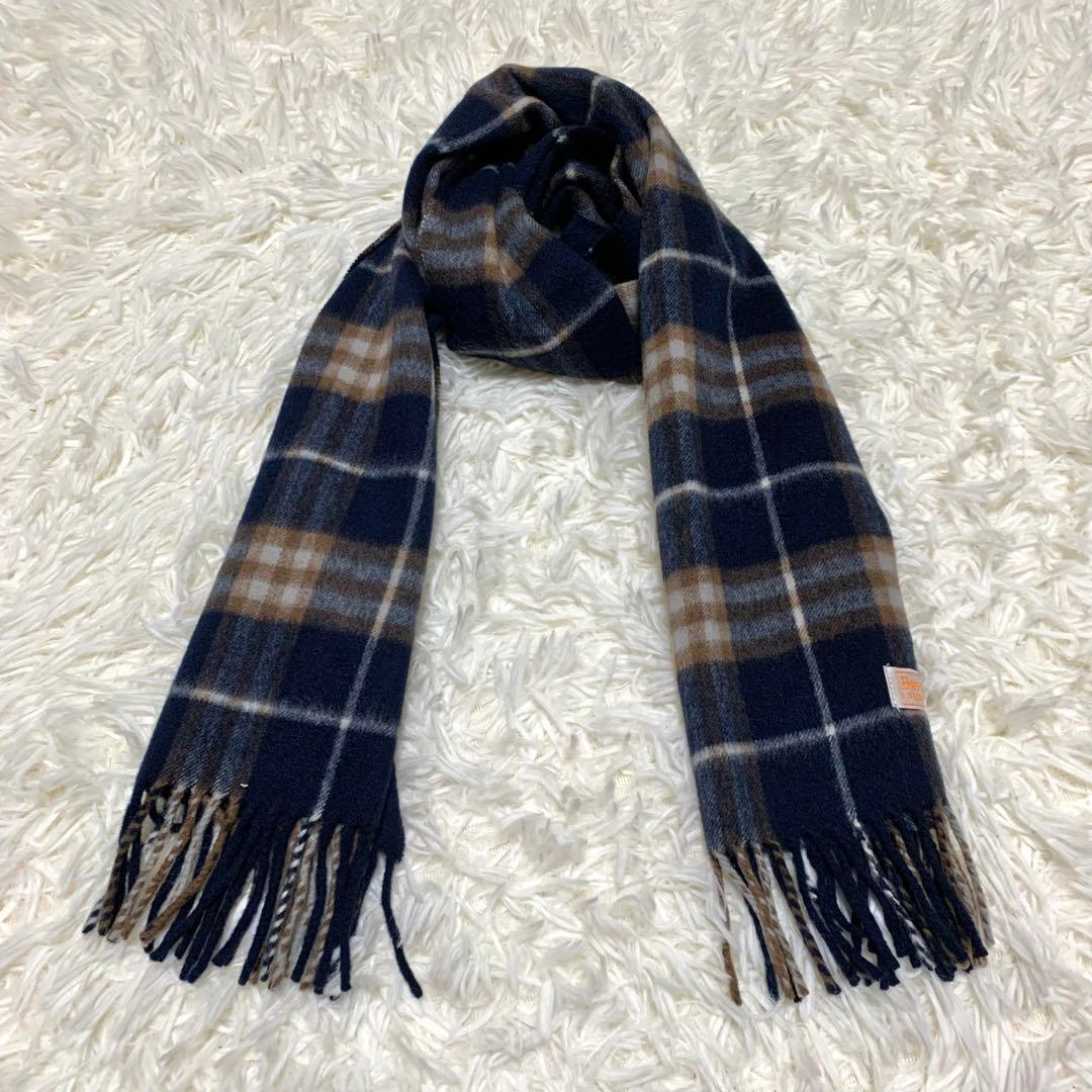 【未使用級】 Burberrys バーバリー ピュアカシミヤ マフラー ネイビー
