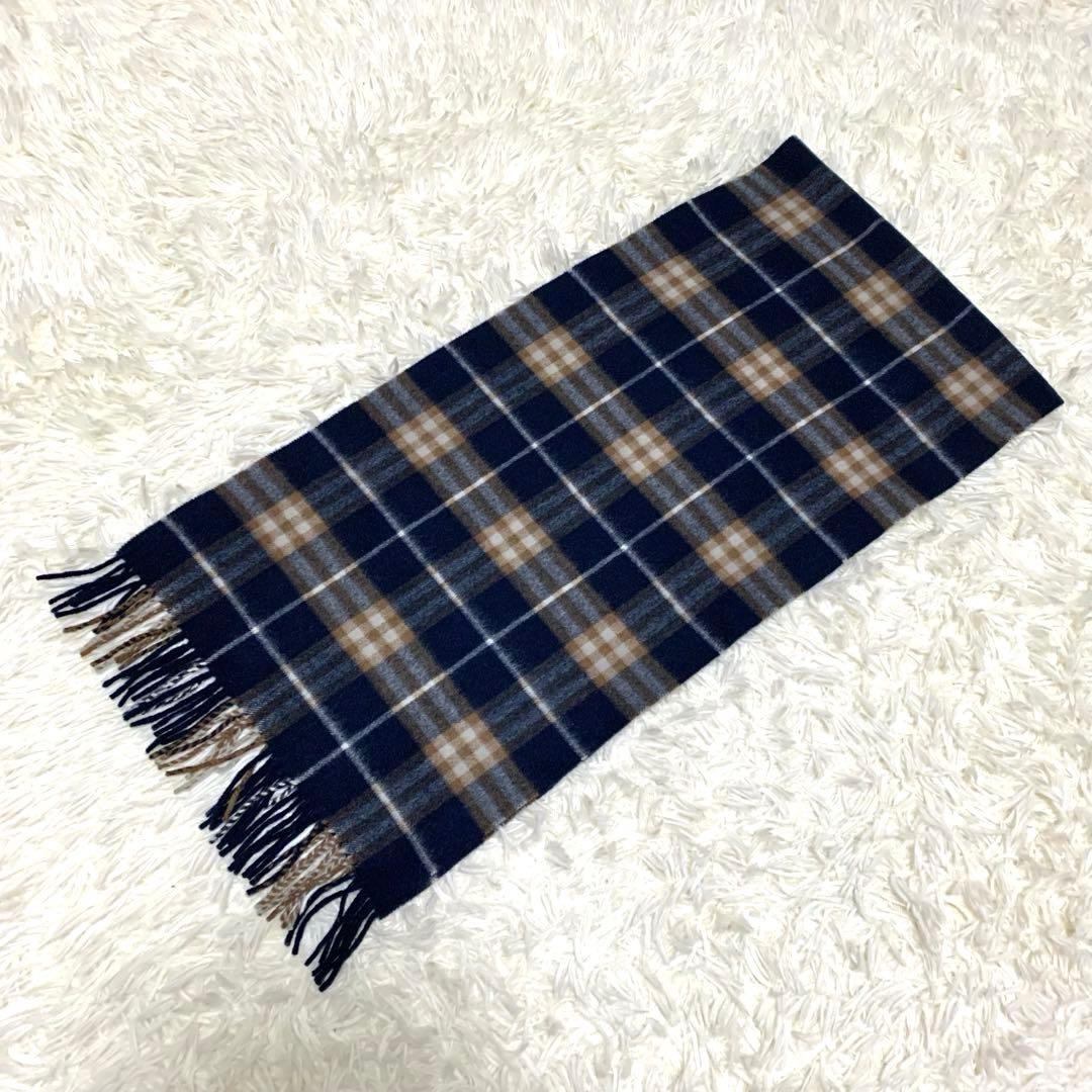 【未使用級】 Burberrys バーバリー ピュアカシミヤ マフラー ネイビー