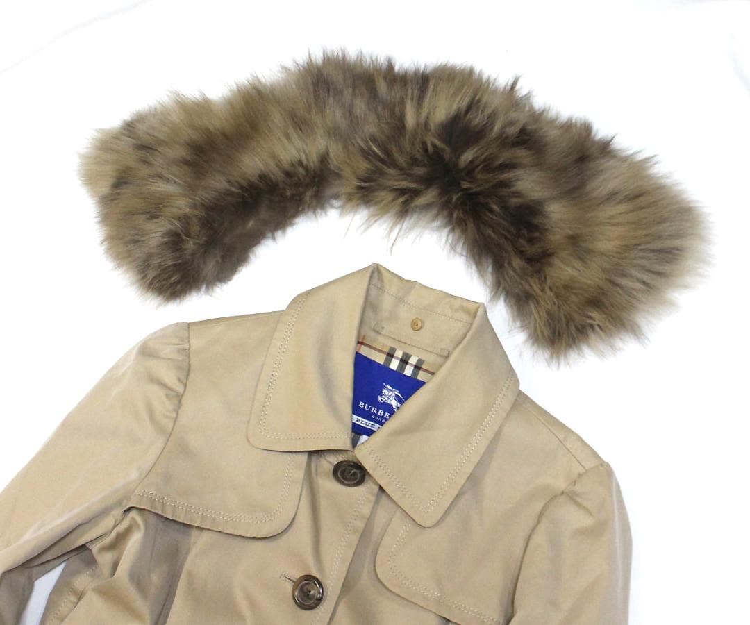 超美品 バーバリー トレンチコート 38 ファー付き ノバチェック裏地
