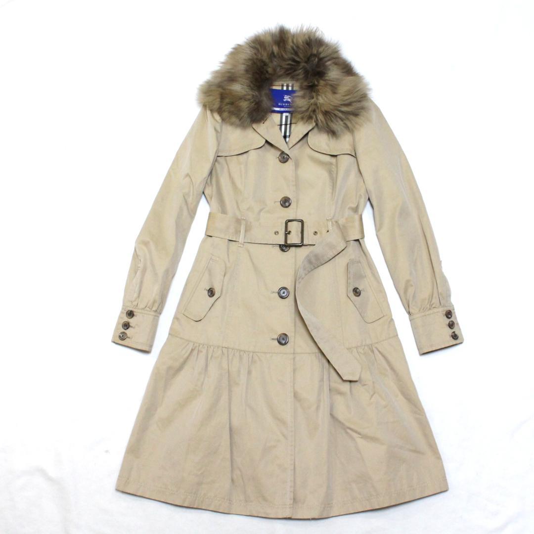 超美品 バーバリー トレンチコート 38 ファー付き ノバチェック裏地
