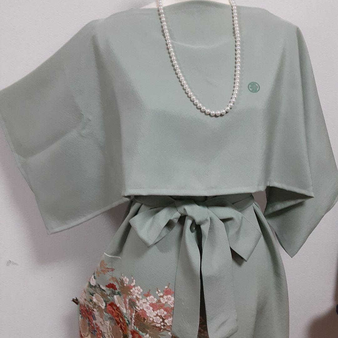 リメイク着物ロングワンピースボレロ付き正絹Ｌ色留袖