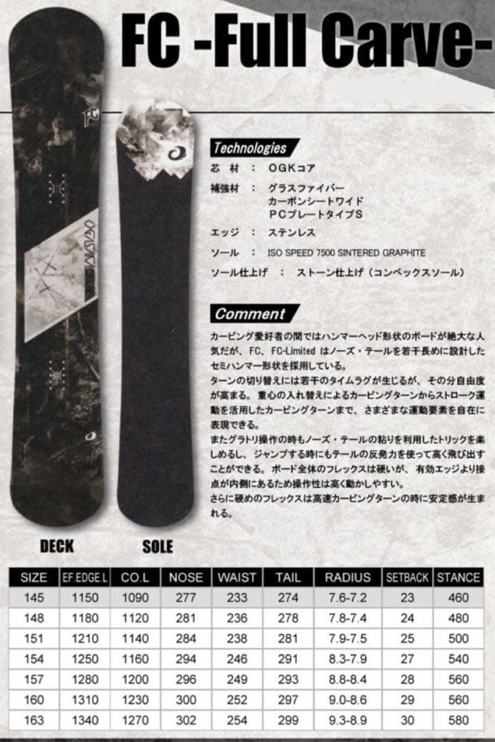 OGASAKA FC 154cm 18-19 スノーボード
