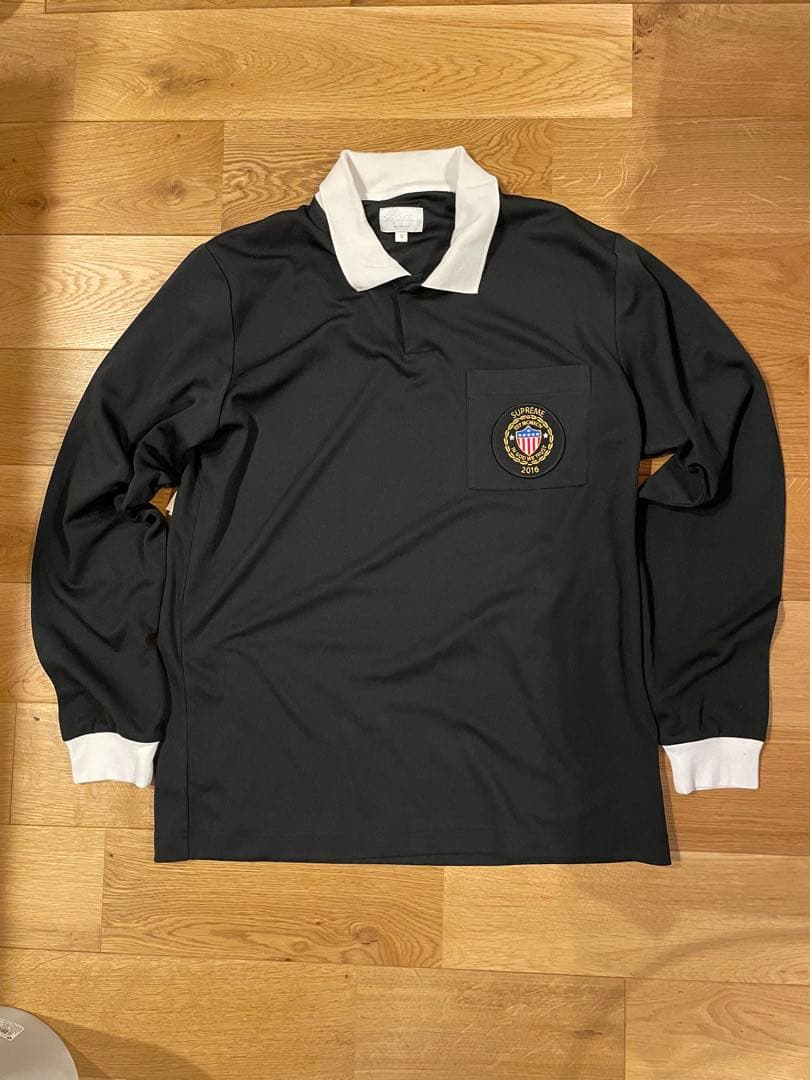 Supreme 黒 長袖ポロシャツ S