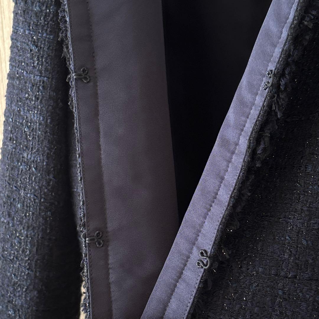 【1011】アナイ　リボンヤーンツイードクルージャケット　濃紺　36