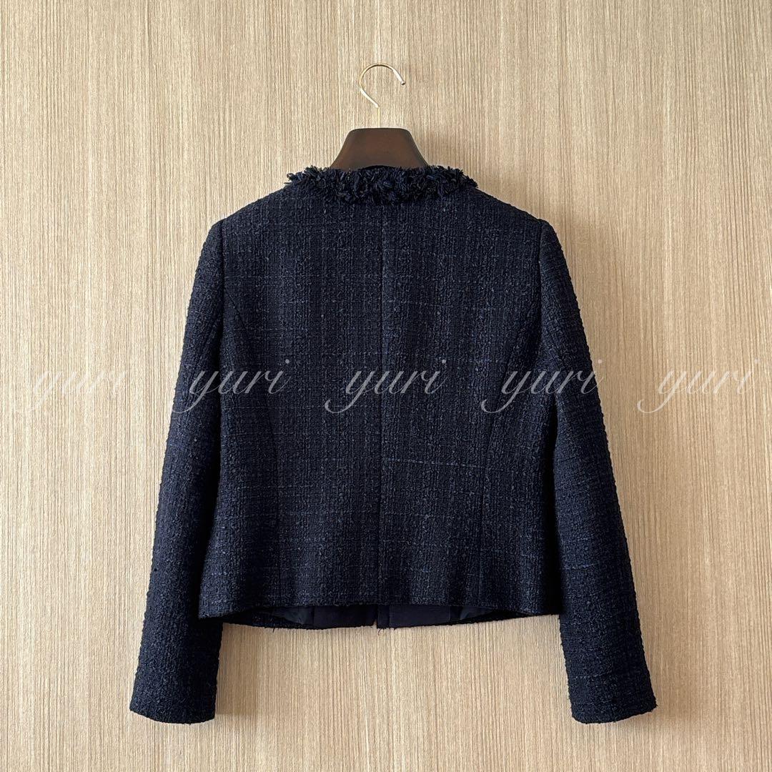 【1011】アナイ　リボンヤーンツイードクルージャケット　濃紺　36