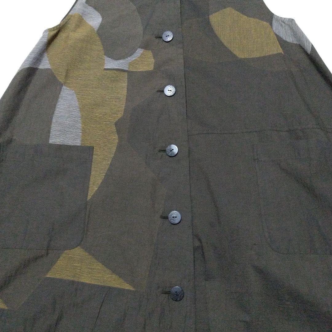 美品　慈雨 ロングベスト　ジレ　チュニック　カーキ系　センソユニコ　L