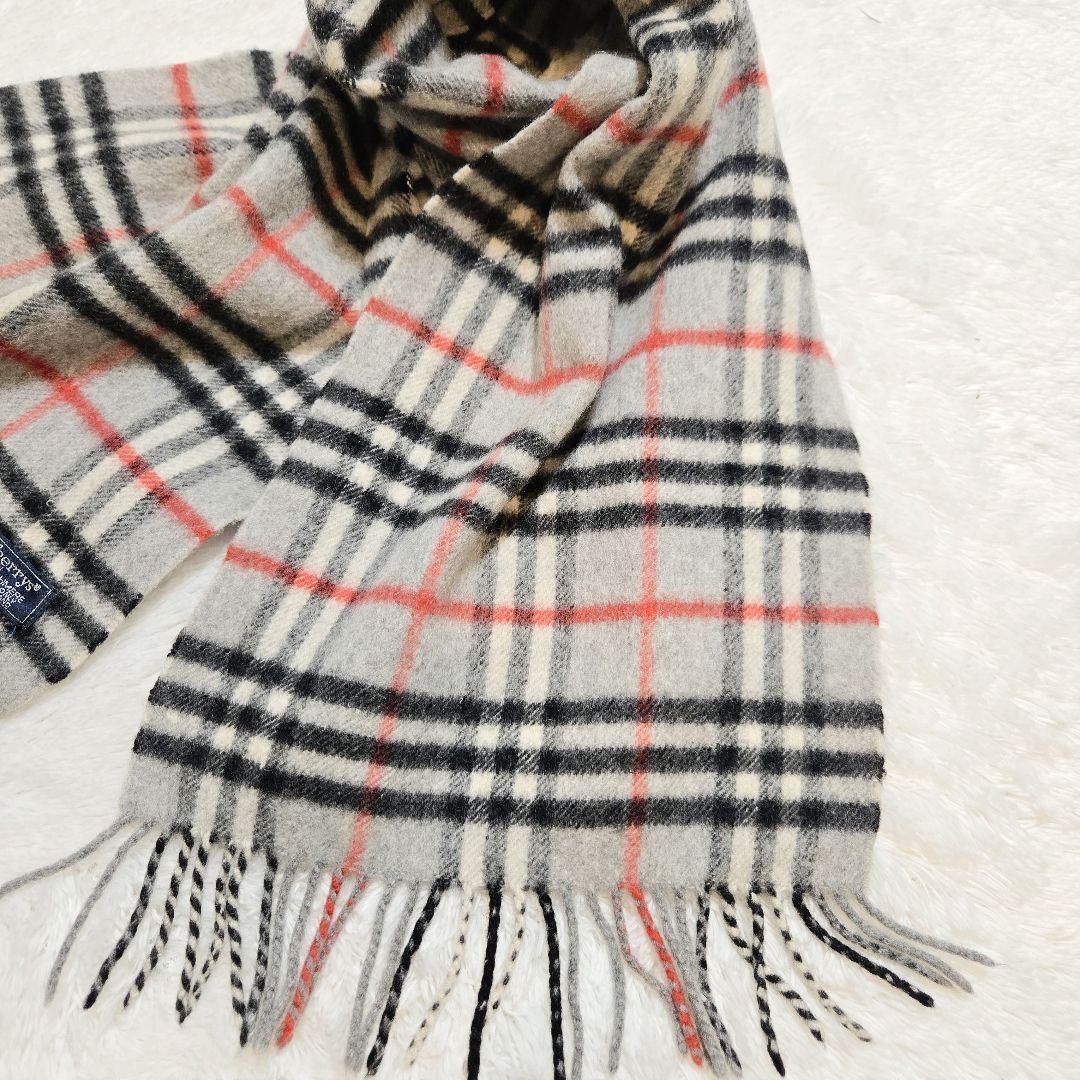 美品 Burberrys カシミヤ100 ノバチェック マフラー グレー 英国製