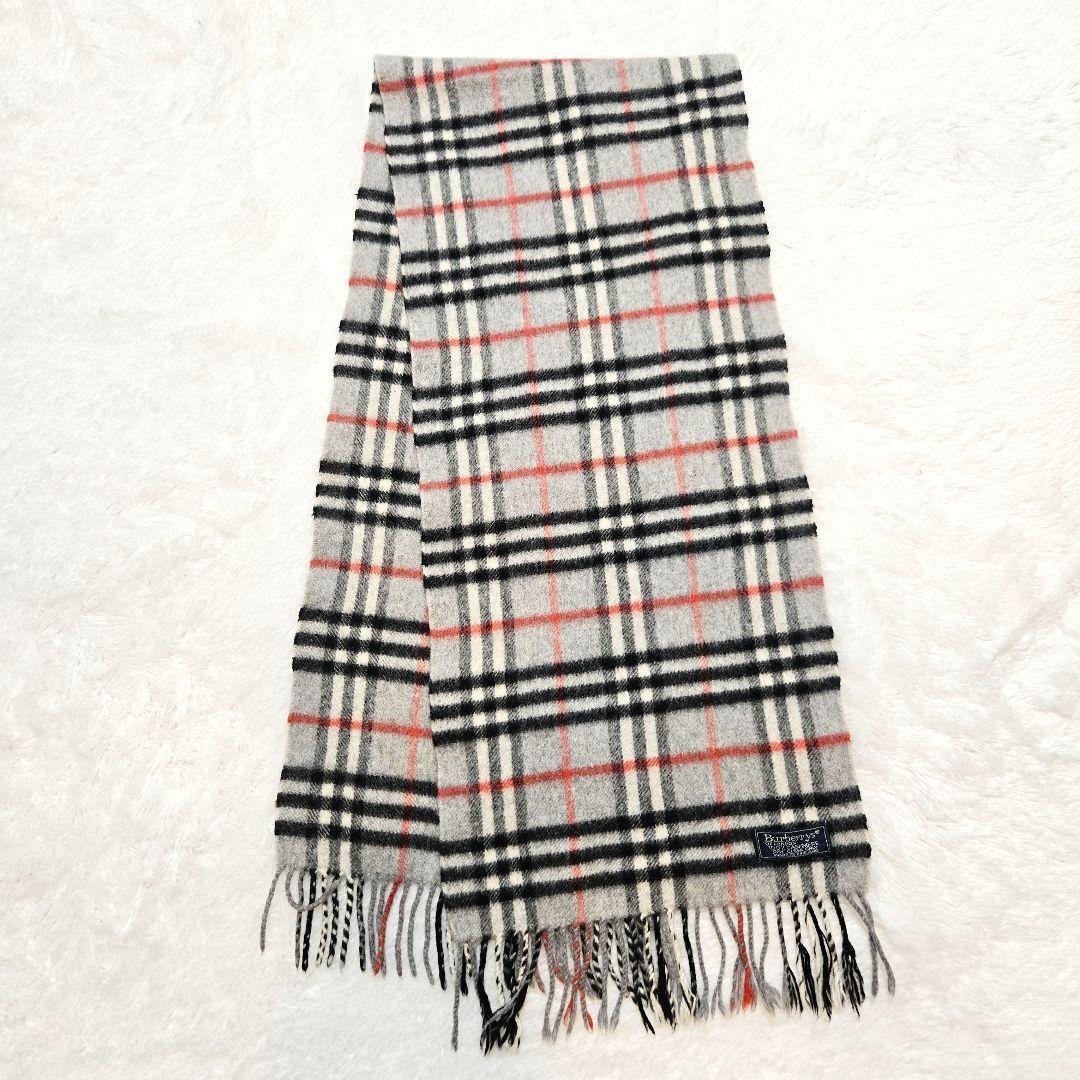 美品 Burberrys カシミヤ100 ノバチェック マフラー グレー 英国製