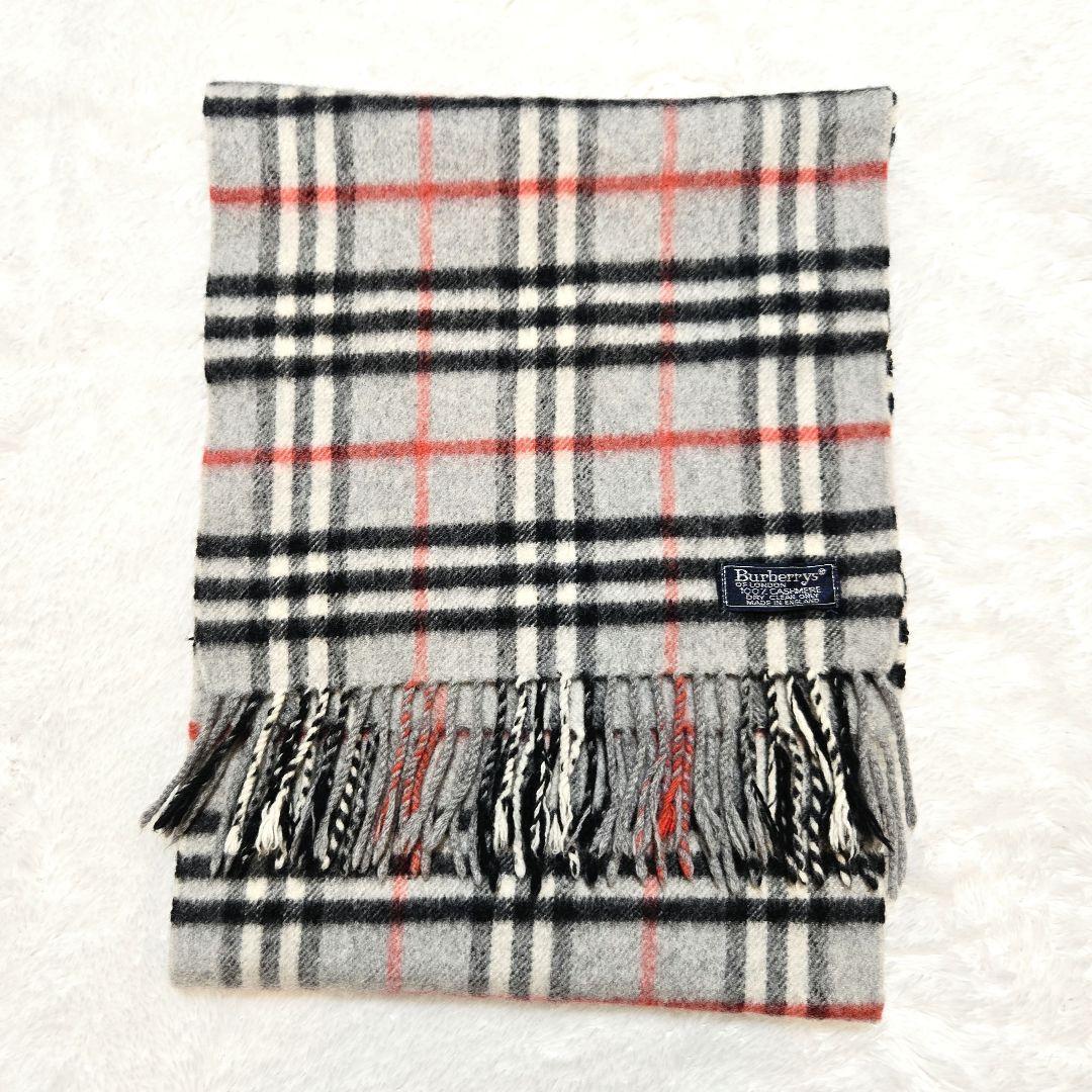 美品 Burberrys カシミヤ100 ノバチェック マフラー グレー 英国製