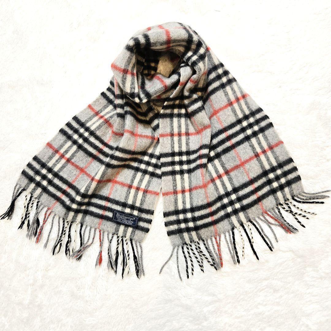 美品 Burberrys カシミヤ100 ノバチェック マフラー グレー 英国製
