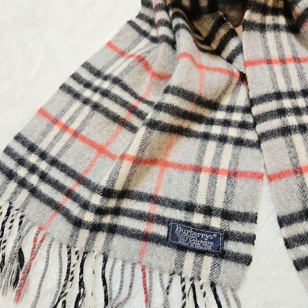 美品 Burberrys カシミヤ100 ノバチェック マフラー グレー 英国製