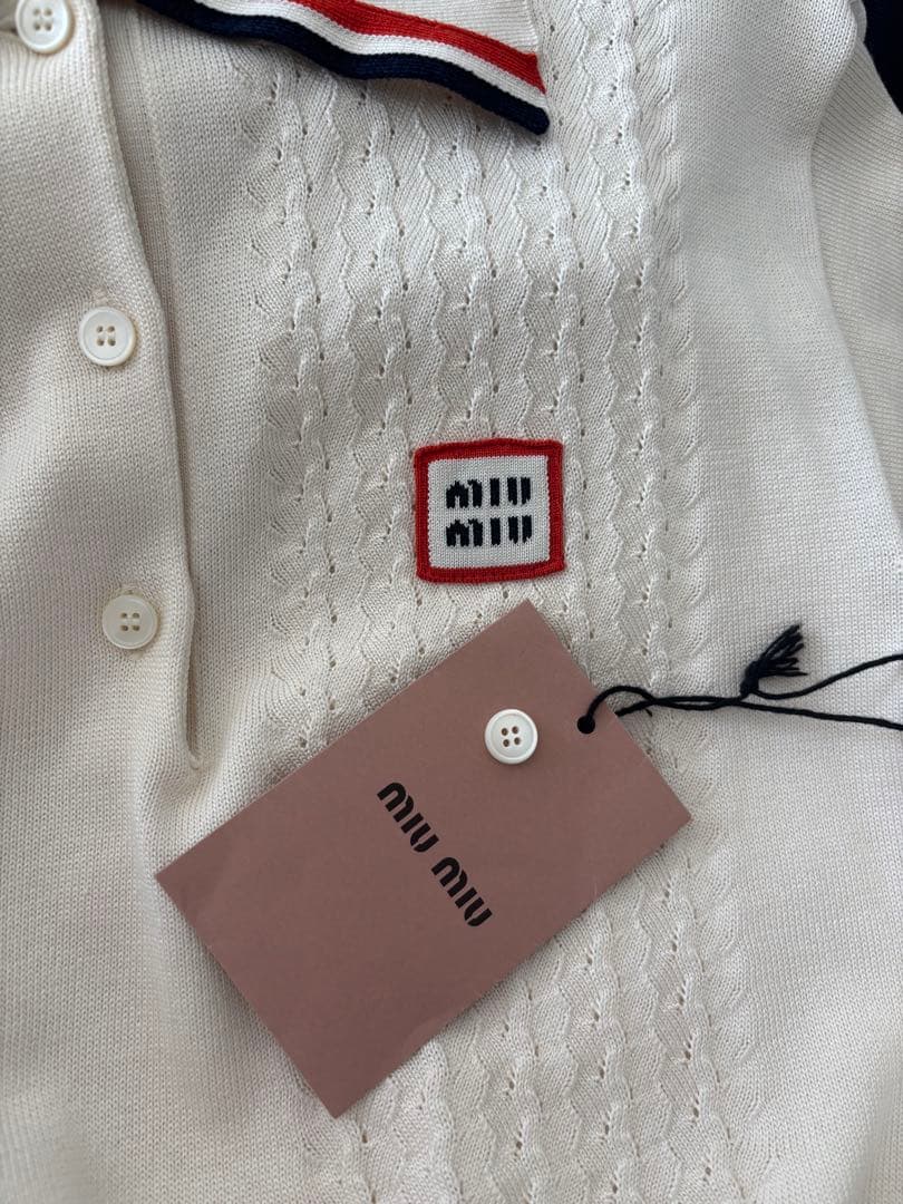 m.ha 　　MIU MIU ホワイト 半袖ポロシャツ