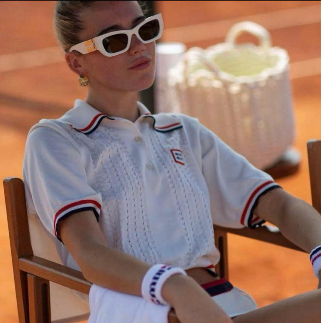 m.ha 　　MIU MIU ホワイト 半袖ポロシャツ