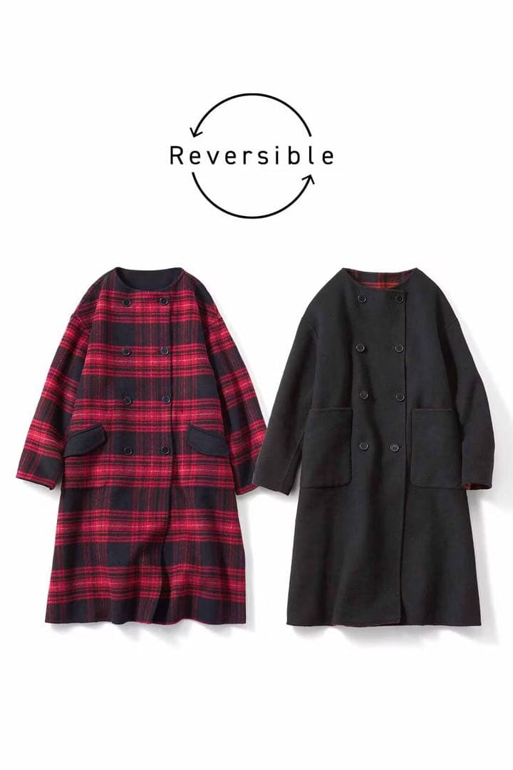 IEDIT きくちあつこコラボ 2-WAYリバーコート レッドチェック×ブラック