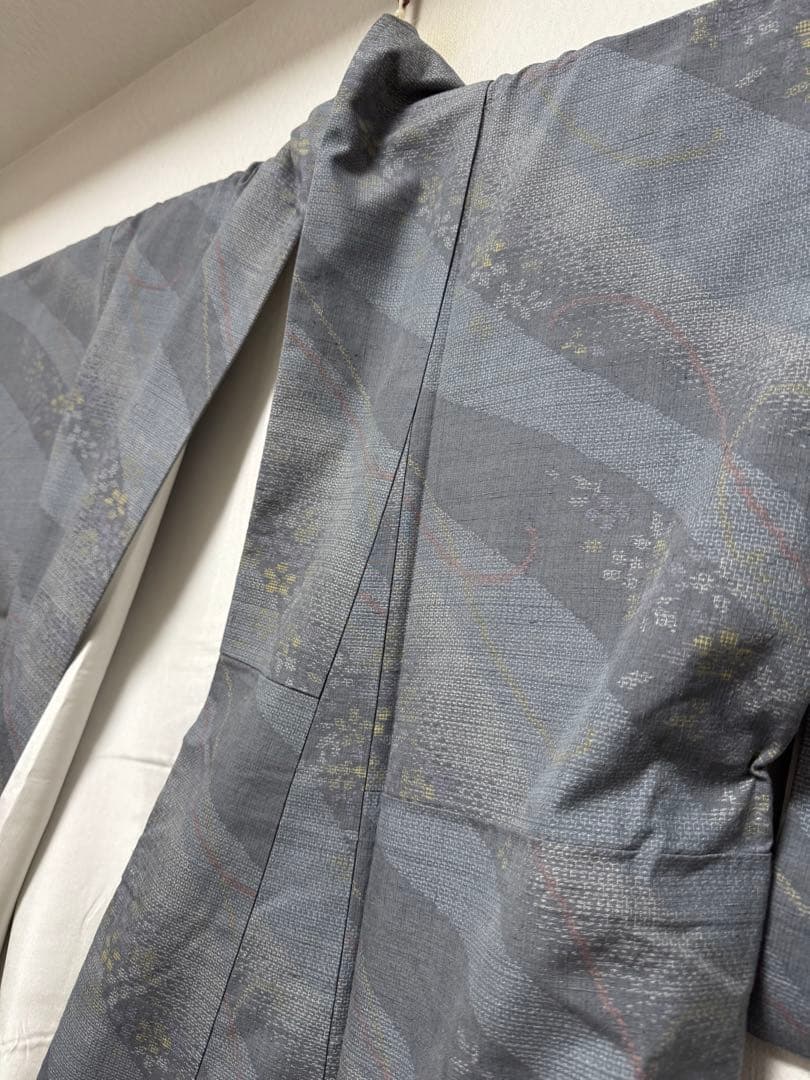 【極美品】重要無形文化財 本場結城紬「結」グレー「極上120亀甲」地機