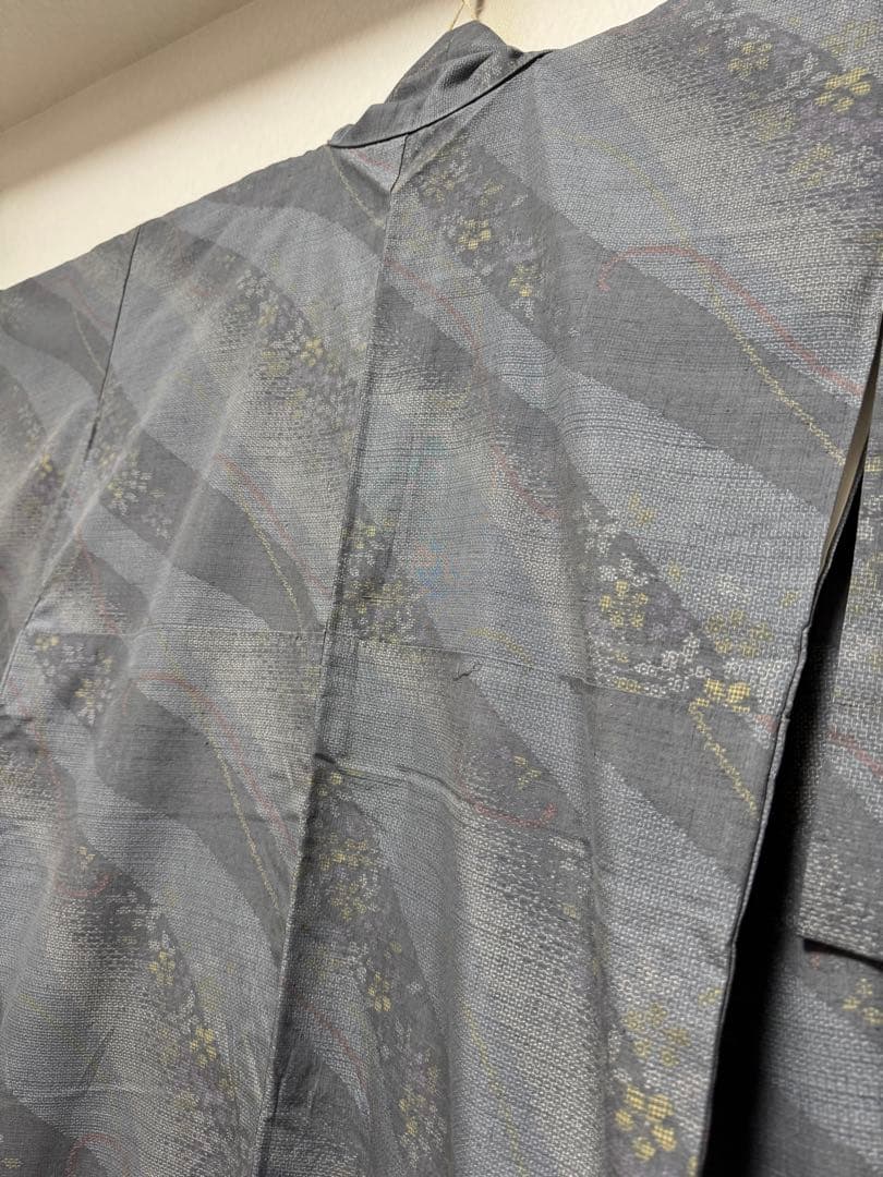 【極美品】重要無形文化財 本場結城紬「結」グレー「極上120亀甲」地機