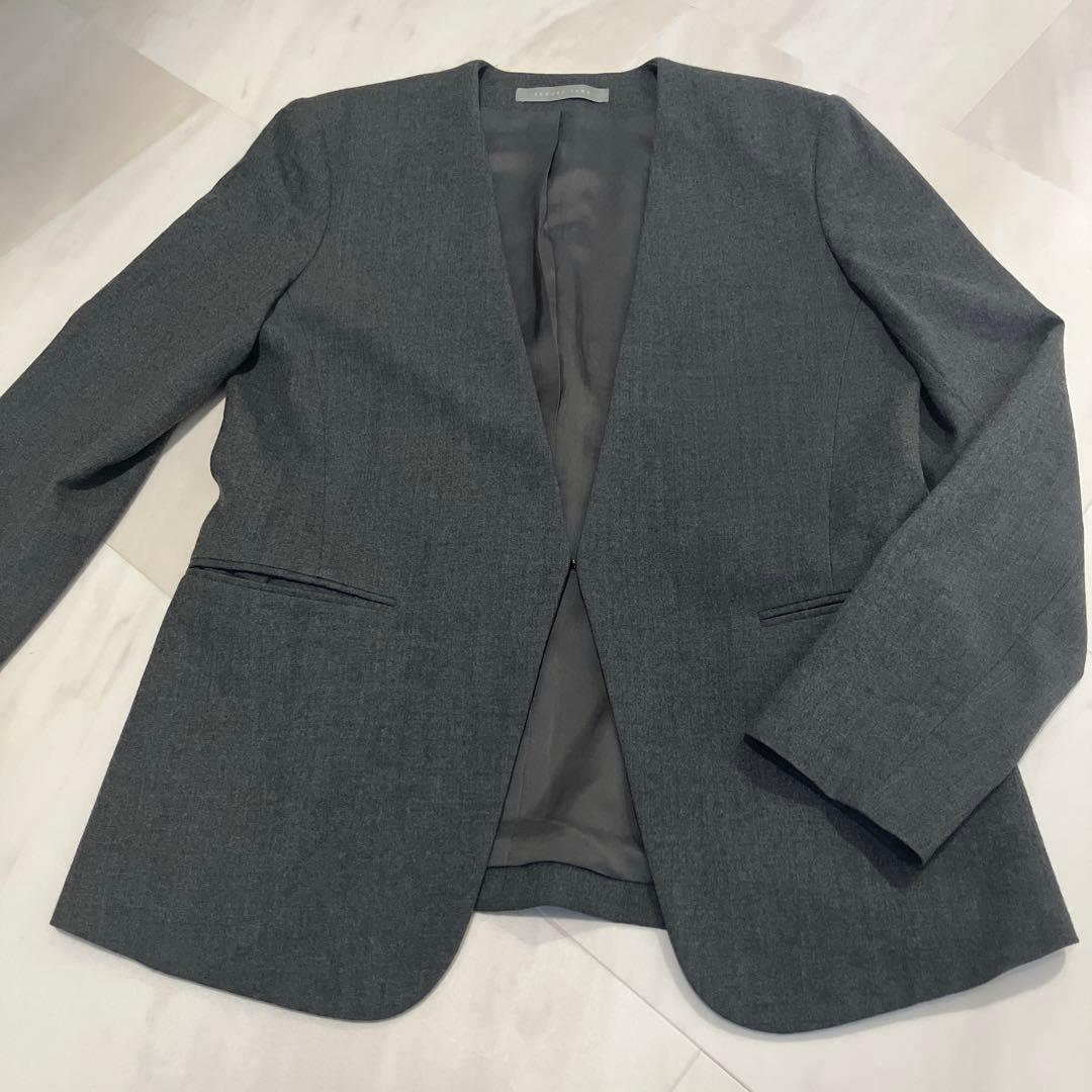 セオリーリュクス カラーレスジャケット サキソニーソフト ノーカラー グレー M