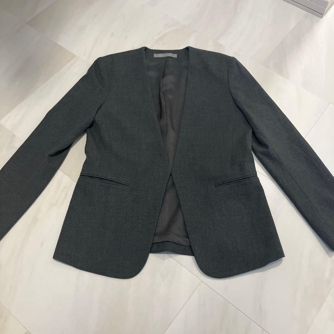 セオリーリュクス カラーレスジャケット サキソニーソフト ノーカラー グレー M