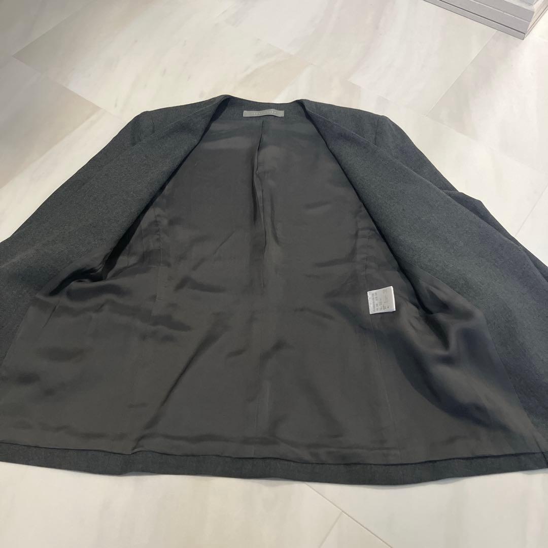 セオリーリュクス カラーレスジャケット サキソニーソフト ノーカラー グレー M