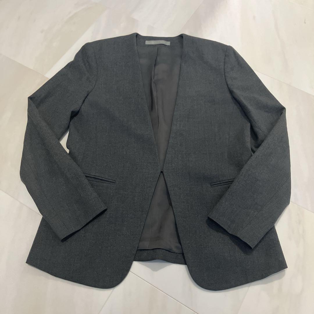 セオリーリュクス カラーレスジャケット サキソニーソフト ノーカラー グレー M