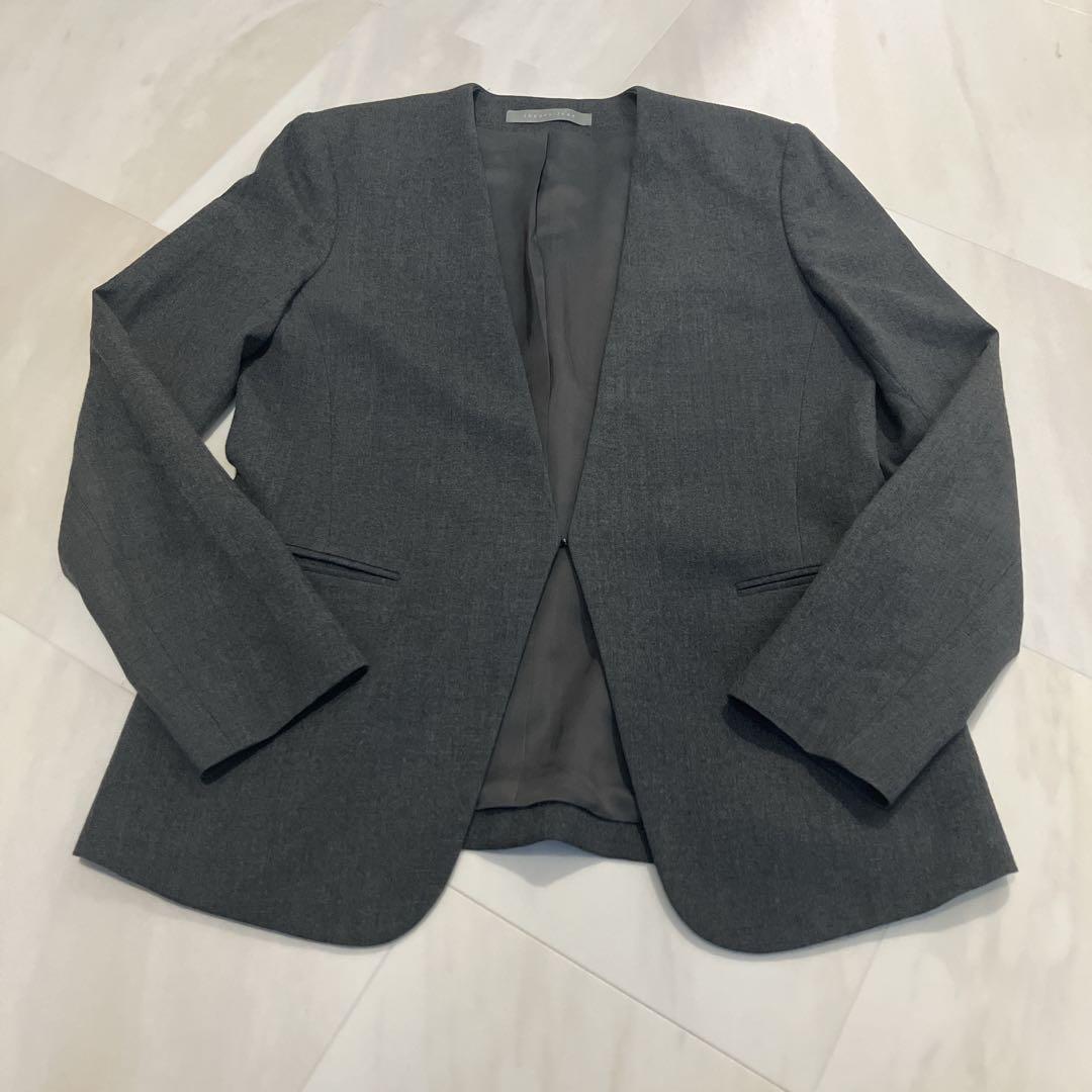 セオリーリュクス カラーレスジャケット サキソニーソフト ノーカラー グレー M