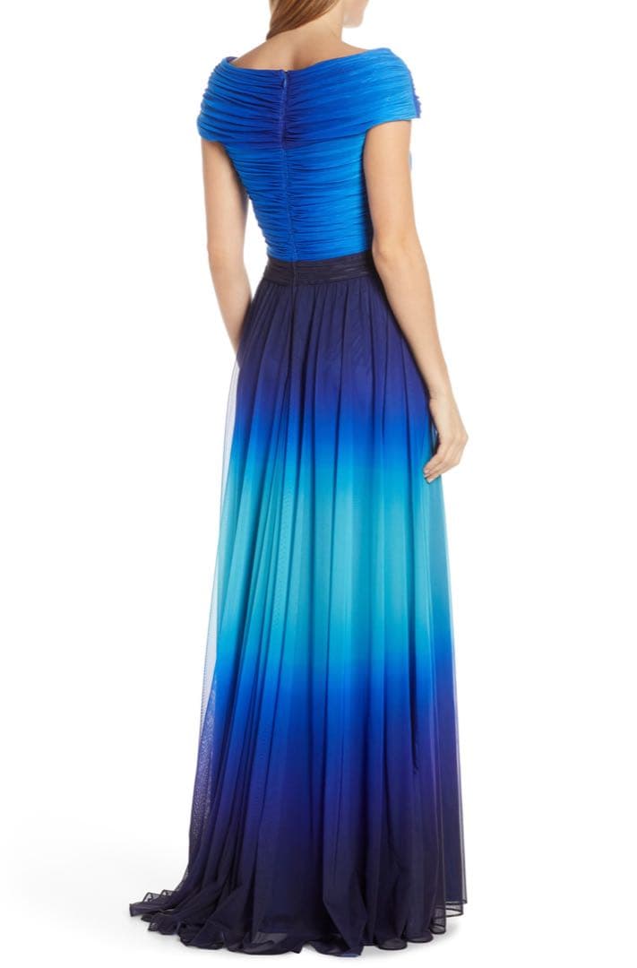 タダシショージ グラデーションブルー オフショルダー ロングドレス