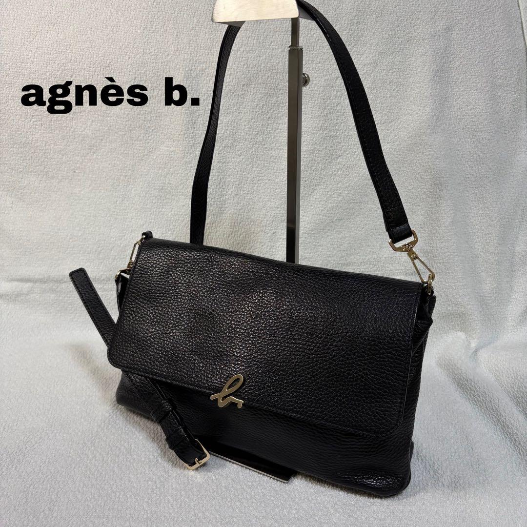 【真央】アニエスべー　レザーショルダーバッグ　シボ革