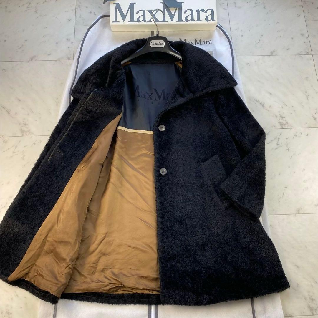 アルパカ混◎マックスマーラ　シャギーコート　テディ　ゆったりシルエット　ブラック