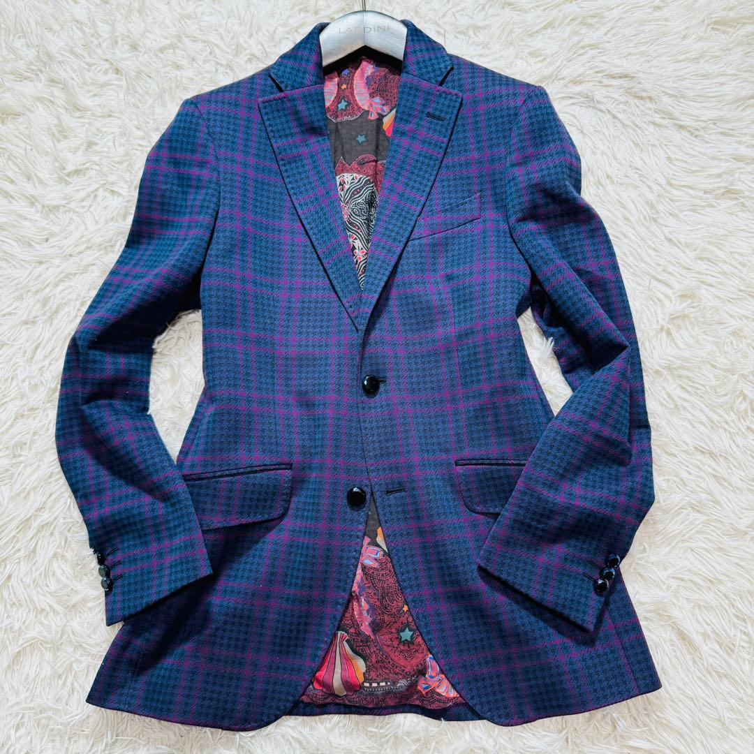 未使用品級 現行 ETRO スーツ セットアップ 46 ネイビー チェック